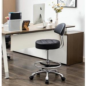 FIRAVOE Stool for Work (Adjustable Height 20-27 inch) (Quiet Wheels and Aluminum Base) Vanity Stool for Makeup Room (Black) (No Back & Footrest)