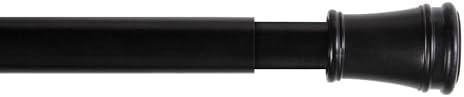Kenney KN634 Rogers Twist & Fit No Tools Easy to Install Tension Curtain Rod, 28-48" Adjustable Length, Black Finish, 5/8" Diameter Steel Tube