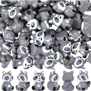 Seenelling 50 Pcs Mini Raccoon Figurine Bulk Resin Miniature Tiny Animals Figures Small Little Cute Raccoon Home Decor for Cabin Lodge Rustic Cake Toppers Desktop Home Decor(Sit)