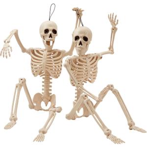JOYIN 2 PCS 24 Halloween Skeleton Decor, 2 FT Full Body Stayable Posable Skeletons for Halloween, Yellow Human Plastic Bones with Movable Joints for Spooky Indoor Outdoor Decoration, Graveyard Prop