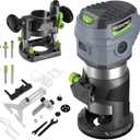 WORKPRO Compact Router Combo Kit, 6.5 Amp Compact Router Fixed Base & Plunge Router for Woodworking Slotting Trimming, 6 Variable Speeds to 32000 RPM