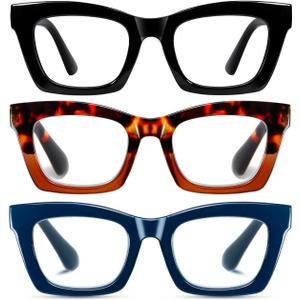 Hubeye Square Reading Glasses for Women Men Blue Light Blocking Computer Fashion Style Readers with Spring Hinge