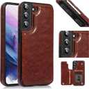 UEEBAI Wallet Case for Samsung Galaxy S23 5G, Slim PU Leather Case with Card Slots Kickstand Magnetic Clasp Durable Shockproof Flip Folio Cover - Brown