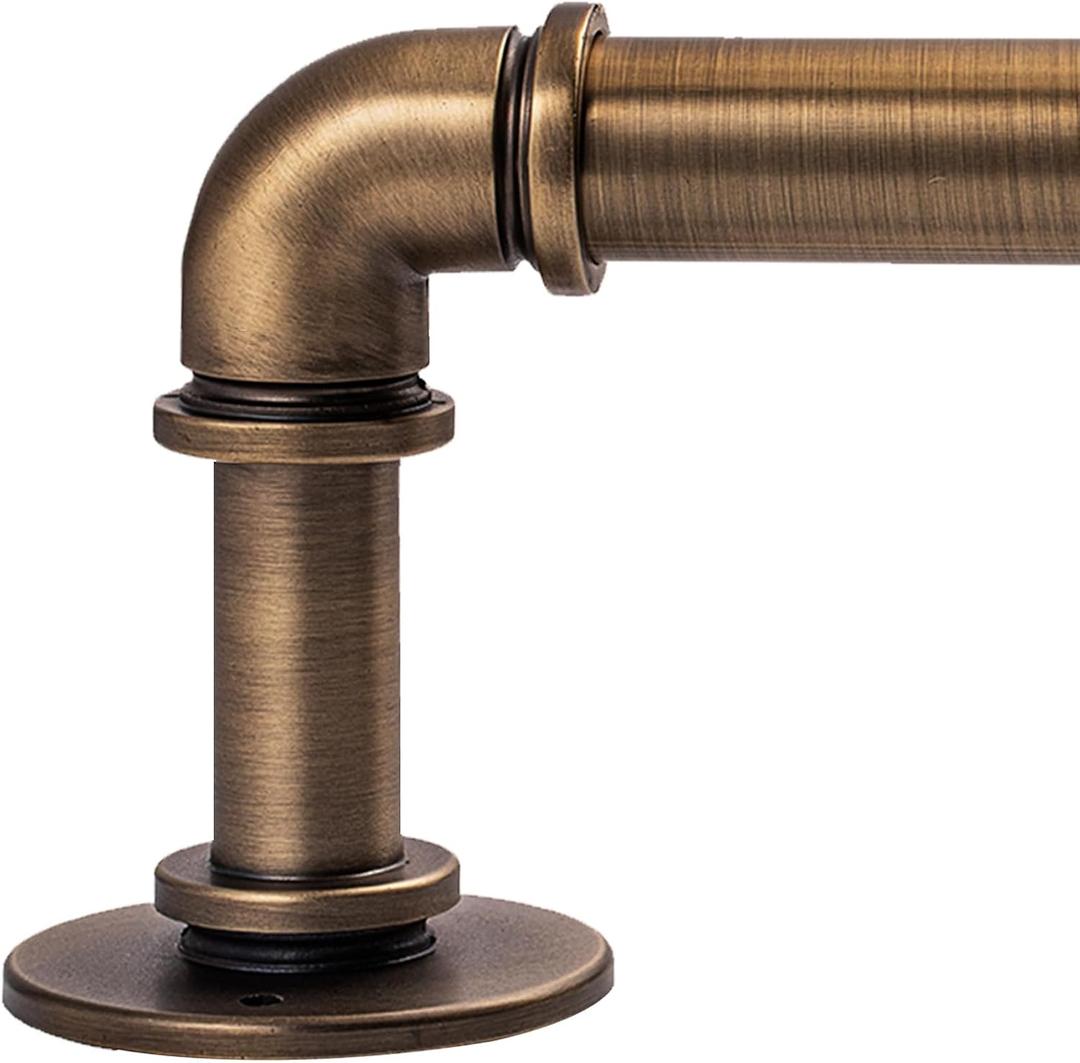 Industrial Curtain Rods 18 to 144 in,Blackout Curtain Rod,Adjustable Length,1 in Diameter Pipe,with Aluminium Finials (Antique Brass, 18 to 144)