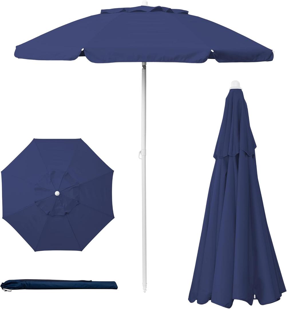 PICNIC TIME 5.5 Ft Portable Beach Umbrella, Lightweight UV Protection Sunshade with Tilt Pole & Carry Bag, Outdoor Canopy Umbrella for Beach, Sand, Pool, Patio, Camping, Travel, or Backyard Shade, (Navy Blue)