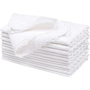 Hausattire Cloth Napkins 12 Pack 20x20 Inches Flax Cotton Washable and Reusable Table Dinner Napkins with Lace for Easter Basket Decor and Parties| Highly Absorbent Cloth Napkins|White
