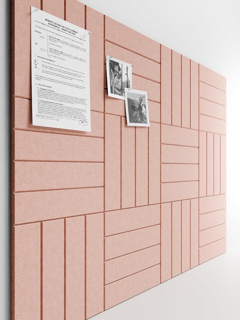 Bumusty Large Cork Board Alternative-47 x35 Felt Bulletin Board Tiles, with 30 Pushpins, 70 Adhesive Tabs, 12-Pack Slat Wall Paneling, Cork Boards for Office Push Pin Board Felt Board-Pink