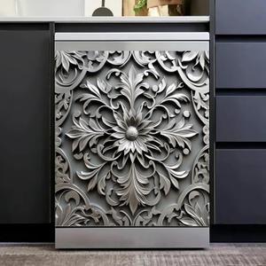 Silver Metal Texture Grey Carving Magnetic Dishwasher Decor,Carving Flower Dishwasher Sticker,Vintage Carve,Fridge Magnet Metal Carving Pattern Kitchen Decal 23x26 inch Silver Metal Texture Grey Carving Magnetic Dishwasher Decor,Carving Flower Dishwasher Sticker,Vintage Carve,Fridge Magnet Metal Carving Pattern Kitchen Decal 23x26 inch