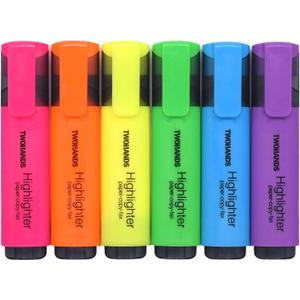 TWOHANDS Highlighters,Chisel Tip Marker Pens,6 Assorted Colors,with Large Ink Reservoir for Extra Long Marking 20062 (1 Count (Pack of 6))