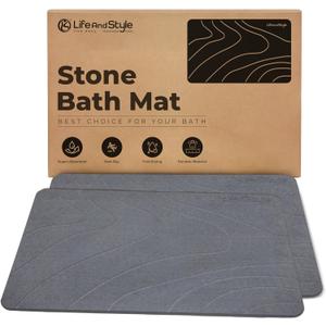 2 Pack Stone Bath Mat Diatomaceous Earth Shower Mat - Grey Wave Design Non Slip Super Absorbent Diatomite Stone Mats for Bathroom Floor Quick-Drying Easy to Clean (24 x 16 Inch)