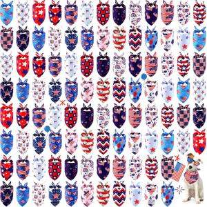 Sumind 100 Pcs 4th of July Dog Bandanas Bulk Patriotic Dog Bandanas Soft Triangle Scarf Flag Neckerchief Adjustable Pet Bibs Scarf for Memorial Day Independence Day Costume Pet Accessories(Medium)