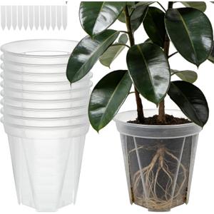 10.6 Inch Large Clear Nursery Pots with Drainage Holes, 2.7 Gal 10 Pack Transparent Plastic Plant Pots, Ideal for Orchids, Seedlings, Repotting & Observing Root Growth & Soil Moisture