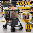 Folding Shopping Cart with Wheels, 80lbs Multi Use Grocery Carts with 360 Wheels & Removable Tote Bag, Multifunctional Portable Personal Shopping Carts for Groceries, Black