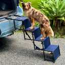 Dog Ramp for Car - Small, Medium, Large Dogs - Lightweight Dog Steps for Cars and SUV, Truck - 140 lbs. Max Weight - Dog Car Ramp - Navy Blue Dog Stairs for Car - Foldable Pet Steps