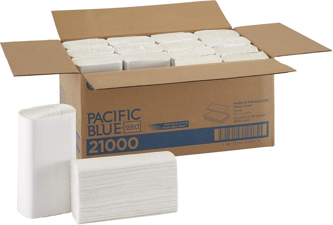 Pacific Blue Select Multifold Premium 2-Ply Paper Towels by GP PRO (Georgia-Pacific),White, 21000, 125 Paper Towels Per Pack, 16 Packs Per Case