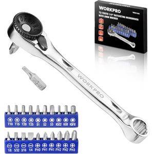 WORKPRO 21 PCS 1/4" Mini Ratchet Wrench, 72-Tooth, Right Angle Screwdriver Mens Gifts, 90 Degree Offset Ratcheting Screwdriver Pocket Mini Low Profile Ratchet Wrench Bit Set for Tight Space