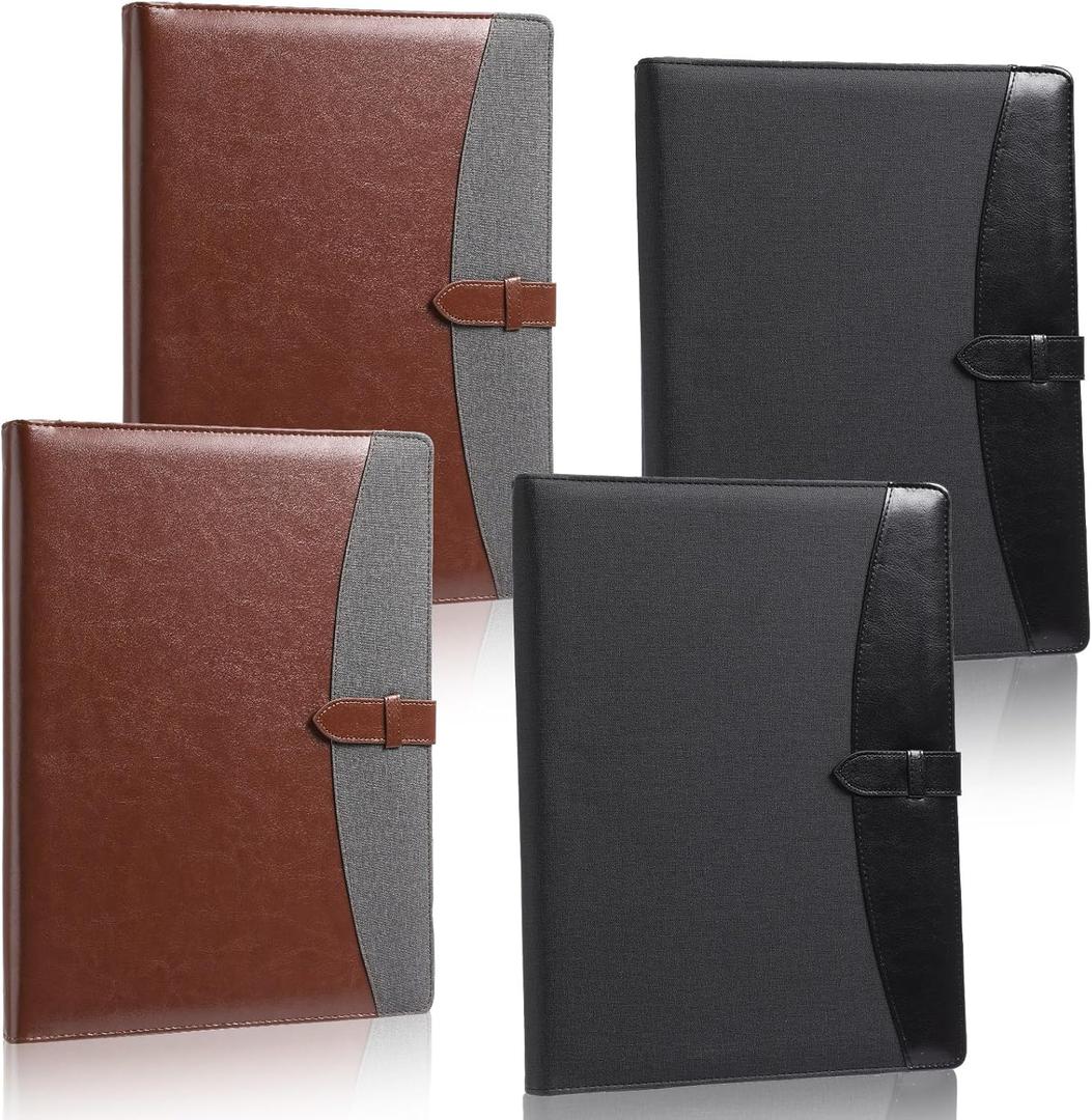 Eersida 4 Pcs Padfolio 3 Ring Leather Binder Business Portfolio Folder A4/ Letter Size for Organizer Documents Business Cards Conference Office Gifts Back to School for Men or Women (Black,Brown)