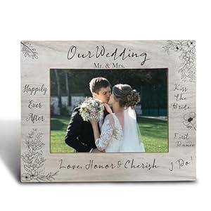 Wedding Picture Frame 5x7,Wedding Engagement Picture Frame Gift For Couples,Happily Ever After Photo Frame,Gifts For Wife Husband,Bride Groom Gift