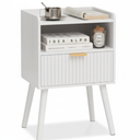 AWASEN Black Fluted Nightstand, Modern Bedside Table with Storage Drawers, Small Night Stand Bed Side Table with Solid Wood for Living Room, Bedroom, Office and Small Space (White)