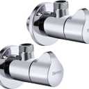 Angle Valve 2 Pack Shut Off Angle Stop Valve 1/2'' x 3/8'' 1/4 Turn Water Control for Faucet & Toilet American Thread Polished Chrome (silver)