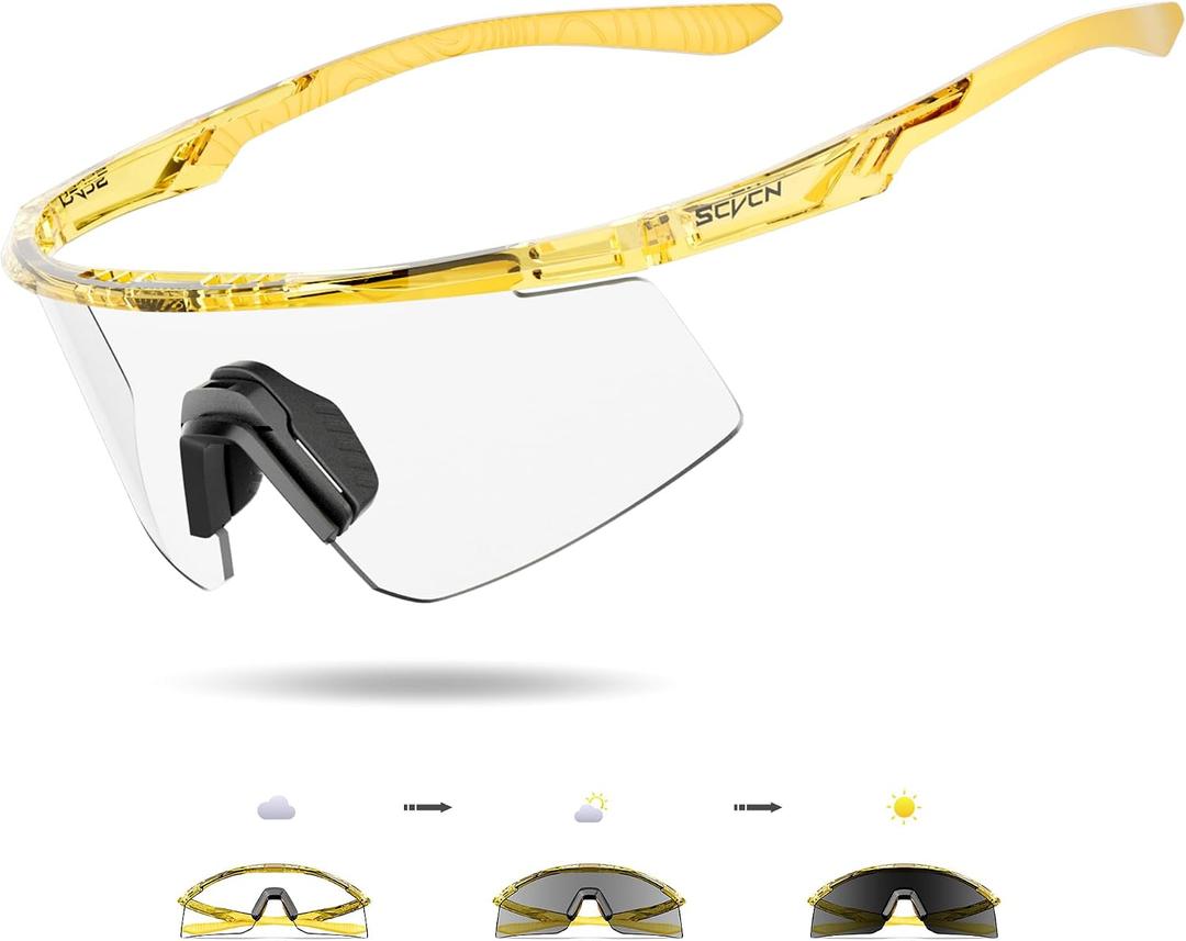 SCVCN Photochromic Cycling Glasses, UV400 Protection, TR90 Frame, Men Women Clear Sports Sunglasses for Cycling