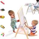 QZMTOY Kids Art Easel, Deluxe Standing Easel Set, Adjustable Art Table, Dry Erase Board&Chalkboard Double Sided Stand, 360Rotating Drawing Easels with Art Supplies, Adjust Height 28-39in, Medium