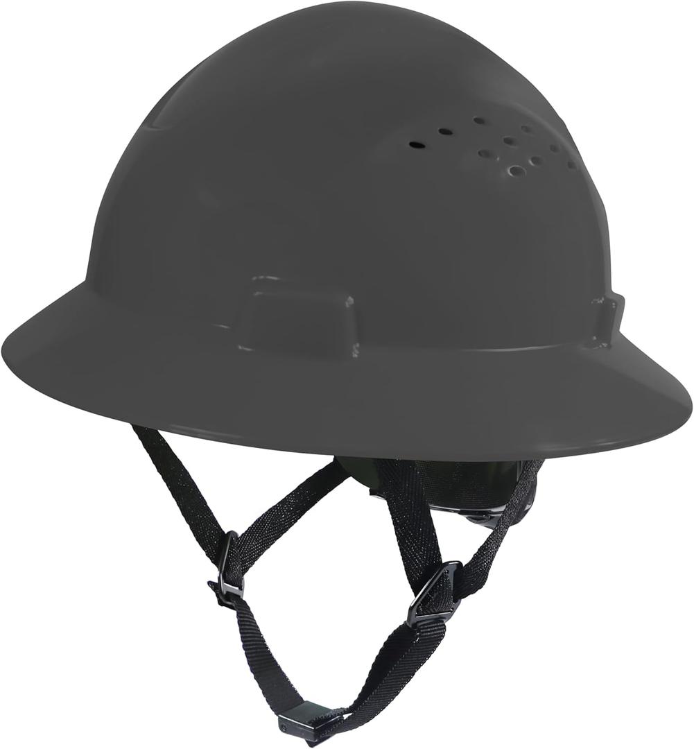 GE Hard Hat, Full Brim, Padded Sweatband, 4-Point Ratchet Suspension, ANSI Z89.1-2014, Impact Resistant, Durable, Lightweight, Adjustable, Class C (Vented) & Class E (Non-Vented) (Gray)