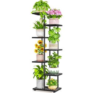 LASZOLA 6 Tier Plant Stand Indoors Outdoors for Large Heavy Duty Planter, Black Metal Tall Flower Holder Rack with Multiple Shelf for Modern Patio Corner, Vertical Organizer, Weather Resistant Bracket