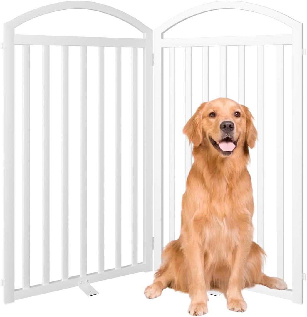 SNUOWU 2 Panels Full Matel Freestanding Dog Gates, 48" Extra Wide 36" Tall Free Standing Dog Pet Gate for Indoor & Outdoor. Foldable Pet Fences for Doorways, House, Stairs, Porch, Deck, Yard, 2 Panels48"W*36H"
