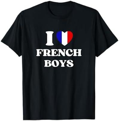 Funny I Love French Boys I Red Heart French Boys France T-Shirt, S