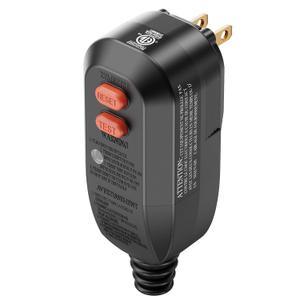GFCI Replacement Plug, 2 Prong 15A, Auto Reset, Waterproof, Ground Fault Circuit Interrupter for Air Conditioner, Power Pressure Washer, Ovens, Hot Tub, Black