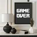 Poster Master Game Over Print - Gaming Poster - Geeky Art - Black & White Typography Design - Gamer Gift - Minimal Game Room, Man Cave or Boy's Bedroom Decor - 8x10 UNFRAMED Wall Art