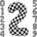 40 Inch Checkered 2 Balloon Large Black and White Number Balloon for Two Fast Race Car Birthday Party Supplies Number 2 Checkered Balloon