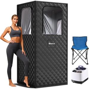 Enhulk Portable Sauna Box for Relaxation, Detoxification, Steam Sauna Tent for Home with 3.0L Steamer, Folding Chair, Remote Control, Doormat, 9 Levels, 2.6' x 2.6' x 5.9', Square