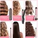 Lopeie 5 in 1 Curling Iron with Thermal Brush and 4 Interchangeable Ceramic Barrels(1/2 to 1 1/2 inch), Curling Wand Set with Flat Iron, Fast Heating, Dual Voltage Hair Curler, Mothers Day Gifts