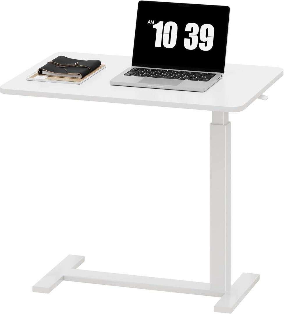 Sweetcrispy Overbed Bedside Table with Wheels, Adjustable Hospital & Home Use Bed Table, Rolling Laptop Table, Mobile Standing Desk, White, Size: 27.56" x 15.75" x 43.31"
