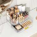 Delamu Makeup Organizer for Vanity with Stackable Drawers, 360 Rotating Makeup Brush Holder Large Cosmetic Display Case for Dresser, Bathroom Countertop Skincare Organizers and Storage, Crystal Clear