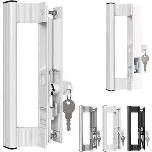 Sliding Glass Door Handle Set with Lock  Aluminum Handle, Fits 6-5/8 in. Hole Spacing (White)