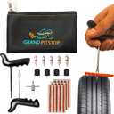 GRAND PITSTOP Tire Plug Kit, 27 Pcs Universal Heavy Duty Car Emergency Tool Kit for Flat Tire Puncture Repair, Compact Kit for Autos, Cars, Motorcycles, Trucks, RVs, etc.(15 Strips) (Puncture Kit+15 Strips)