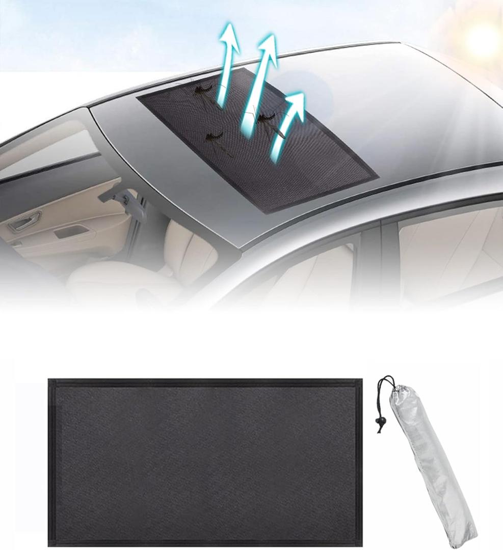 Car Sunroof Sun Shade, Magnetic Screen Net, Universal Fit, Black, 37.4"x 21.65"