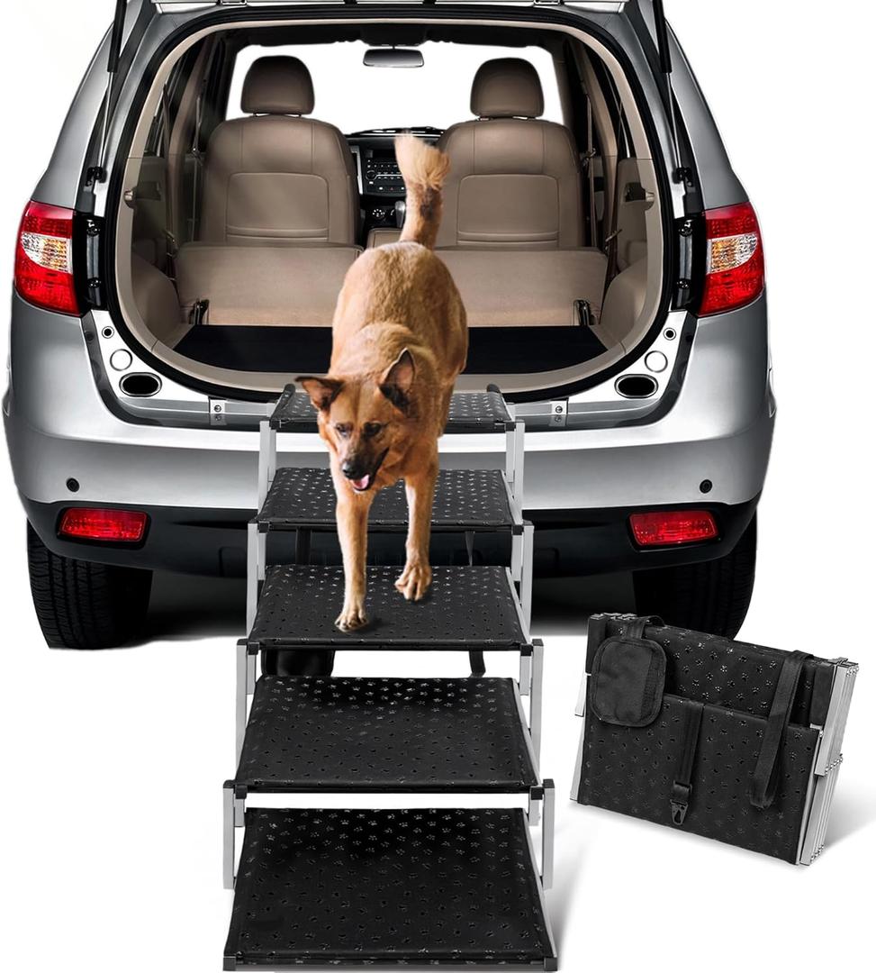 Dog Ramps for Large Dogs - Portable Dog Steps for Cars and SUV, Truck, Lightweight Non-Slip Dog Stairs Support Up to 200 Lbs (Silver)