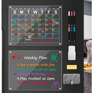 Acina Large 19 * 16 Inches Acrylic Magnetic Board Calendar for Fridge, Magnetic Monthly Calendar for Refrigerator, Reusable Clear Acrylic Calendar Planner Board Includes 6 Markers with 3 Colors