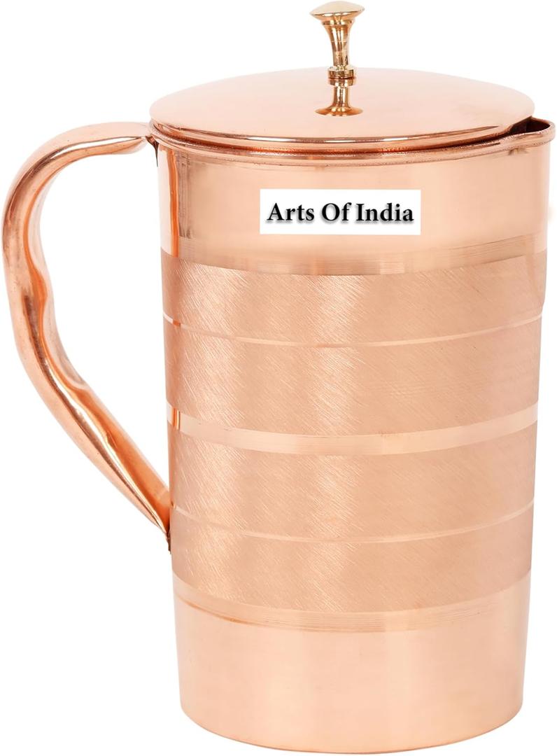 Copper Pitcher and 4 Tumbler Set, Pure Copper Jug, Handmade, Best for Water, Ayurveda, Moscow Mule, Cocktails 54.10 OZ