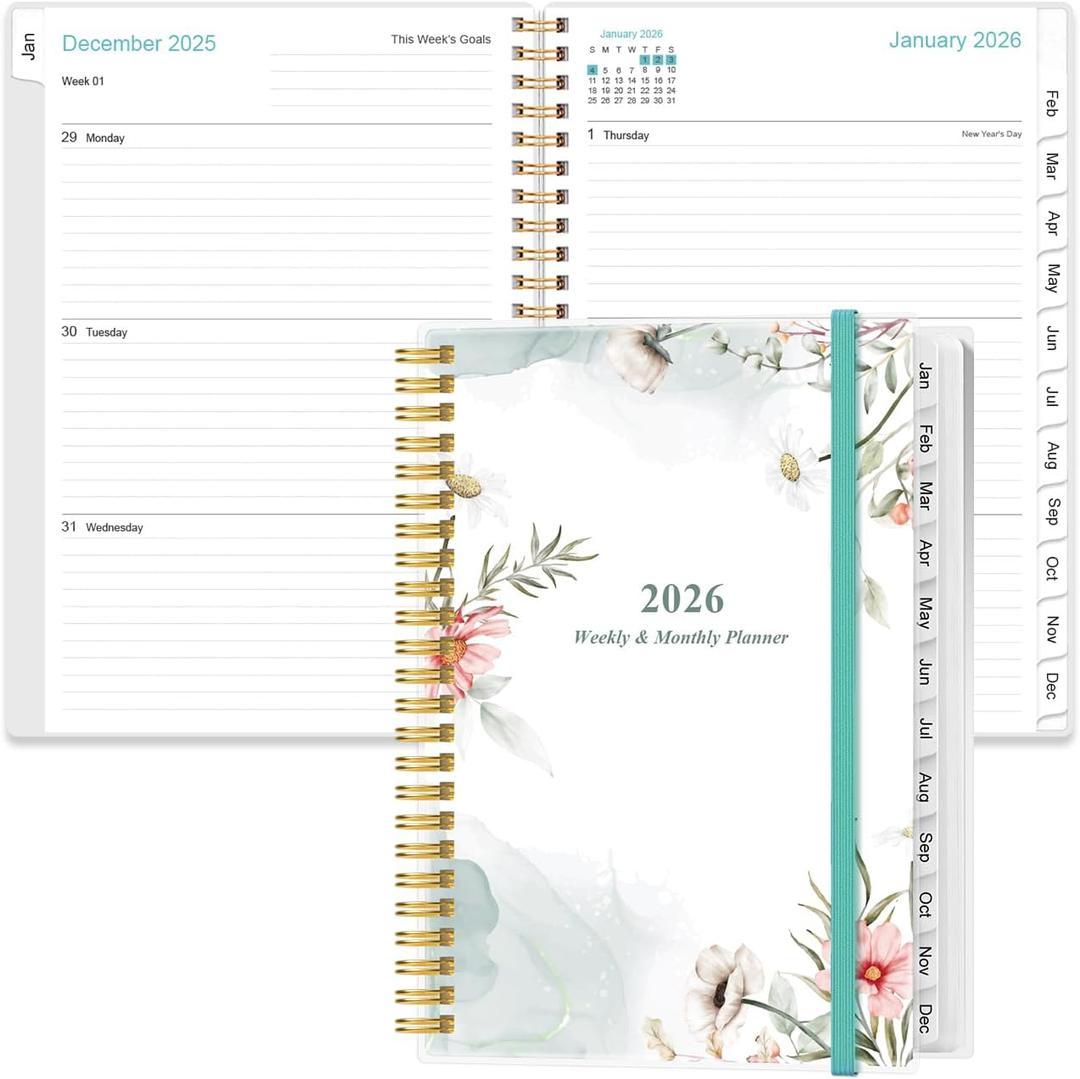 3 x 2026 Planner - Weekly Monthly Planner 2026 from January 2026 to December 2026, Planner 2026 with 12 Monthly Tabs, Inner Pocket, 6.4" x 8.5", Pink Floral