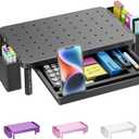 WALI Computer Monitor Stand with Storage, Desk Organizer with Drawer and Pen Holder, Desk Monitor Riser 3 Height Adjustable, Laptop Riser for Computer, Laptop, Printer(PTT003-B), 1 Pack, Black