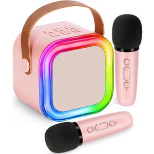 Mini Karaoke Machine for Kids, Girl Toys, Karaoke Microphone Wireless for Kids, Gifts for 4,5,6,7,8,9,10 Year Old Girl Toys (Pink)