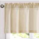 2 x jinchan Valance Curtain Linen Textured Striped Window Curtain for Living Room Light Filtering Ticking Stripe Farmhouse Valance for Kitchen Rod Pocket 1 Panel 16 Inch Beige 1 Panel