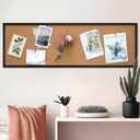 DoubleFill 12'' x 36'' Cork Bulletin Board Framed Large Wall Mounted Corkboard with Installation Kit, Push Pins for Home and Office Decor, School Message or Vision Background(Black), 36.8" x 12.8"