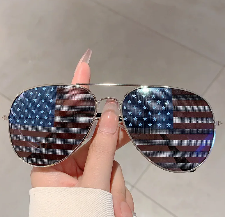 grinderPUNCH 2Pack Bulk USA America Glasses - American Flag Aviator Sunglasses - Assorted Colors