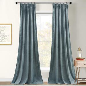 StangH Pinch Pleat Stone Blue Velvet Curtains for Nursery Bedroom, Thermal Insulated Window Drapes for Living Room Back Tab Light Dimming Sliding Door Curtains, W30 x L96, 2 Panels
